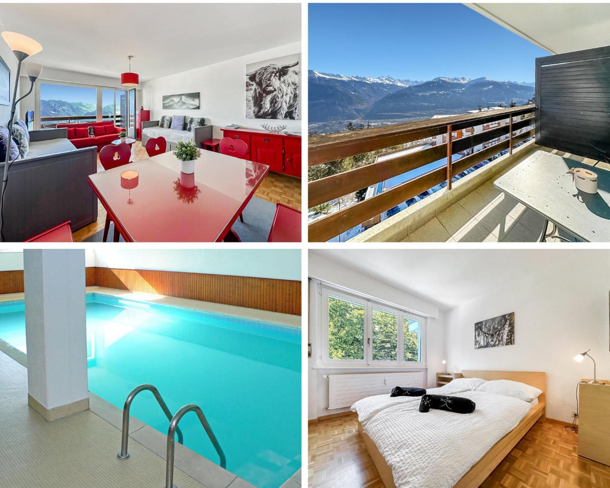 Pied-A-Terre In Crans-Montana, Pool And View - Swiss Alps Leilighet Eksteriør bilde